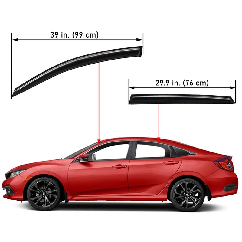 Lightronic Extra Durable Outside-Mount Auto Vent Window Visor, Fits 2016-2021 Honda Civic (Sedan), UV Protection Rain Guard, Original Wind Deflector, No-Drill Easy Install, Dark Smoke, 4-Pcs - Image 2